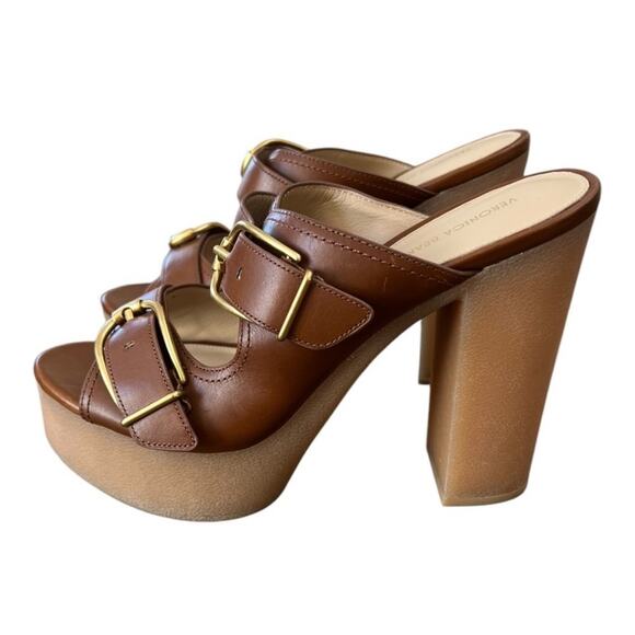NWOT Veronica Beard Garrick Dual Buckle Platform Hazelwood Brown Sandals – Sz 10 - Picture 10 of 13